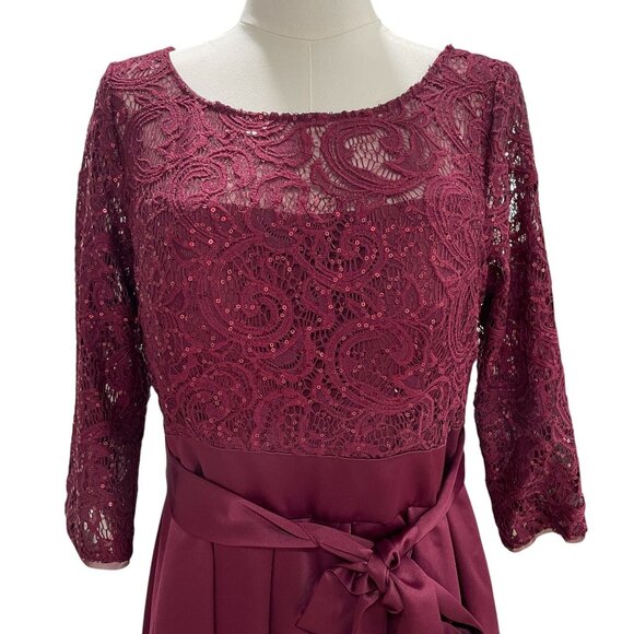 Alex Evenings Petite Burgundy Lace Chiffon Dress Formal Cocktail Wedding Guest - Picture 9 of 13